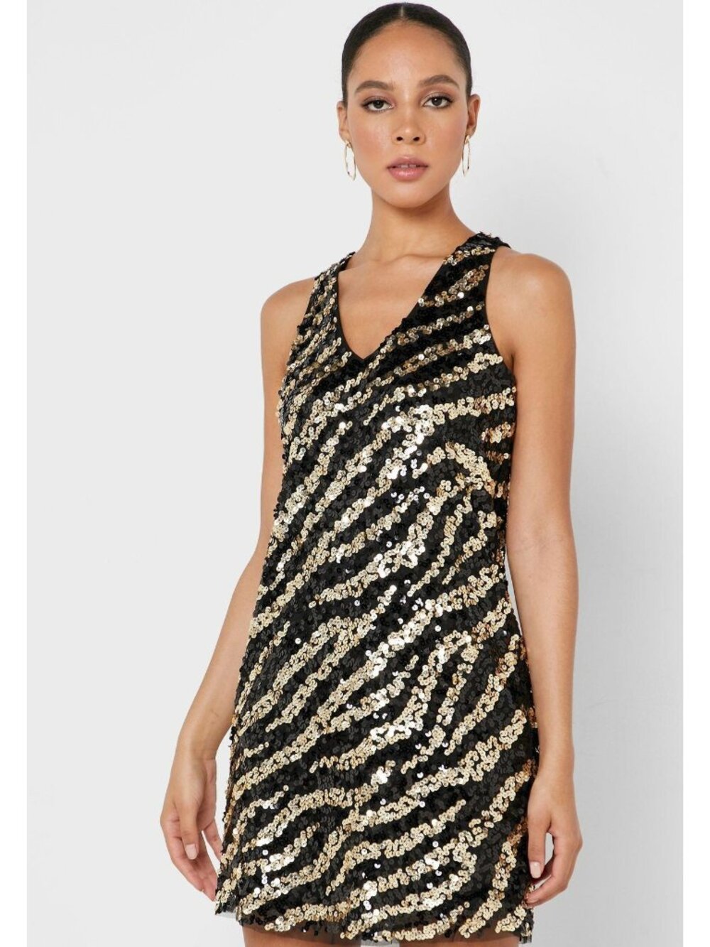 Mango Dress Size XXS Cocktail Party Sequined Zebra Mesh Mini Black Gold NEW